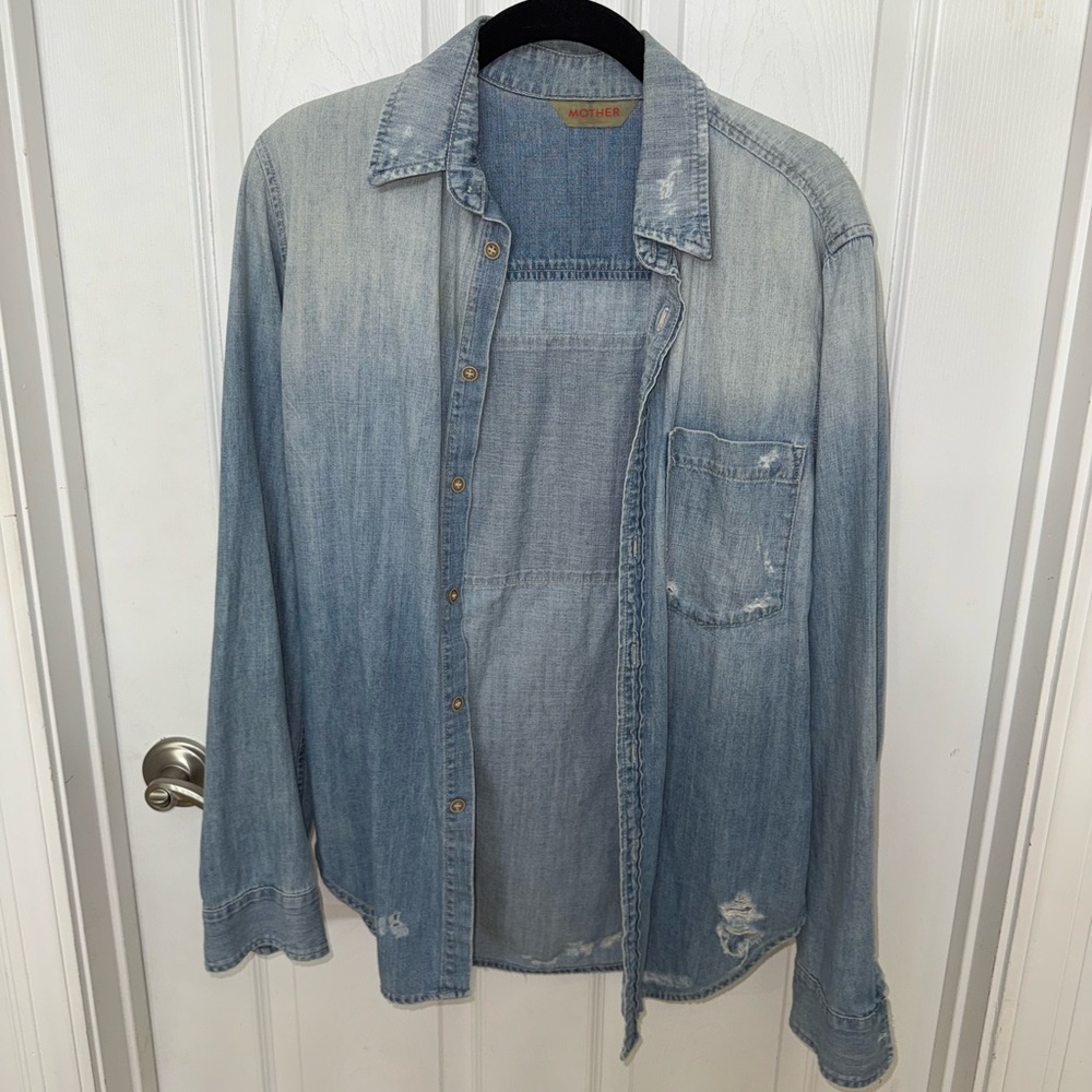 MOTHER Oversized Light Blue Denim Top